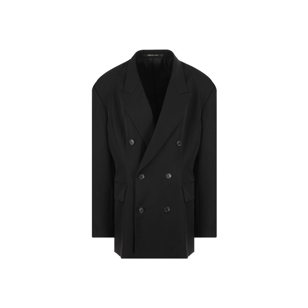 Double-Breasted Wool Blazer — Black
