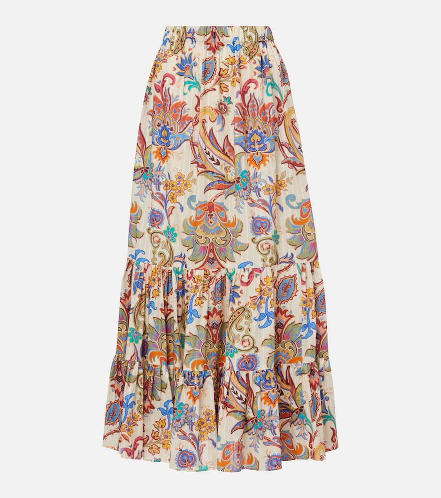 Paisley tiered cotton maxi skirt