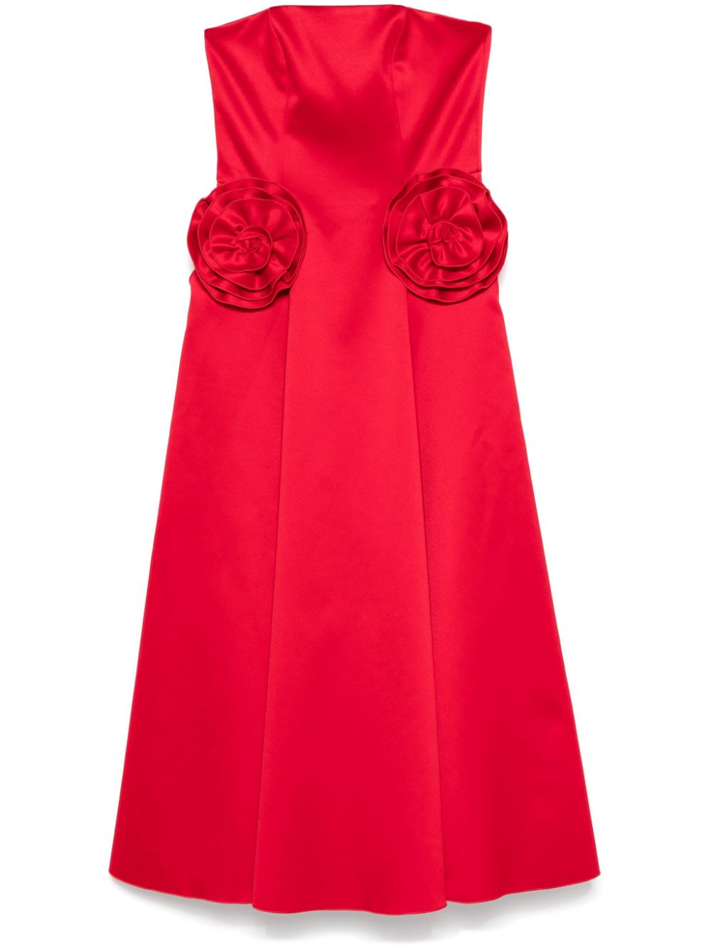 Floral-appliqué midi dress - Red