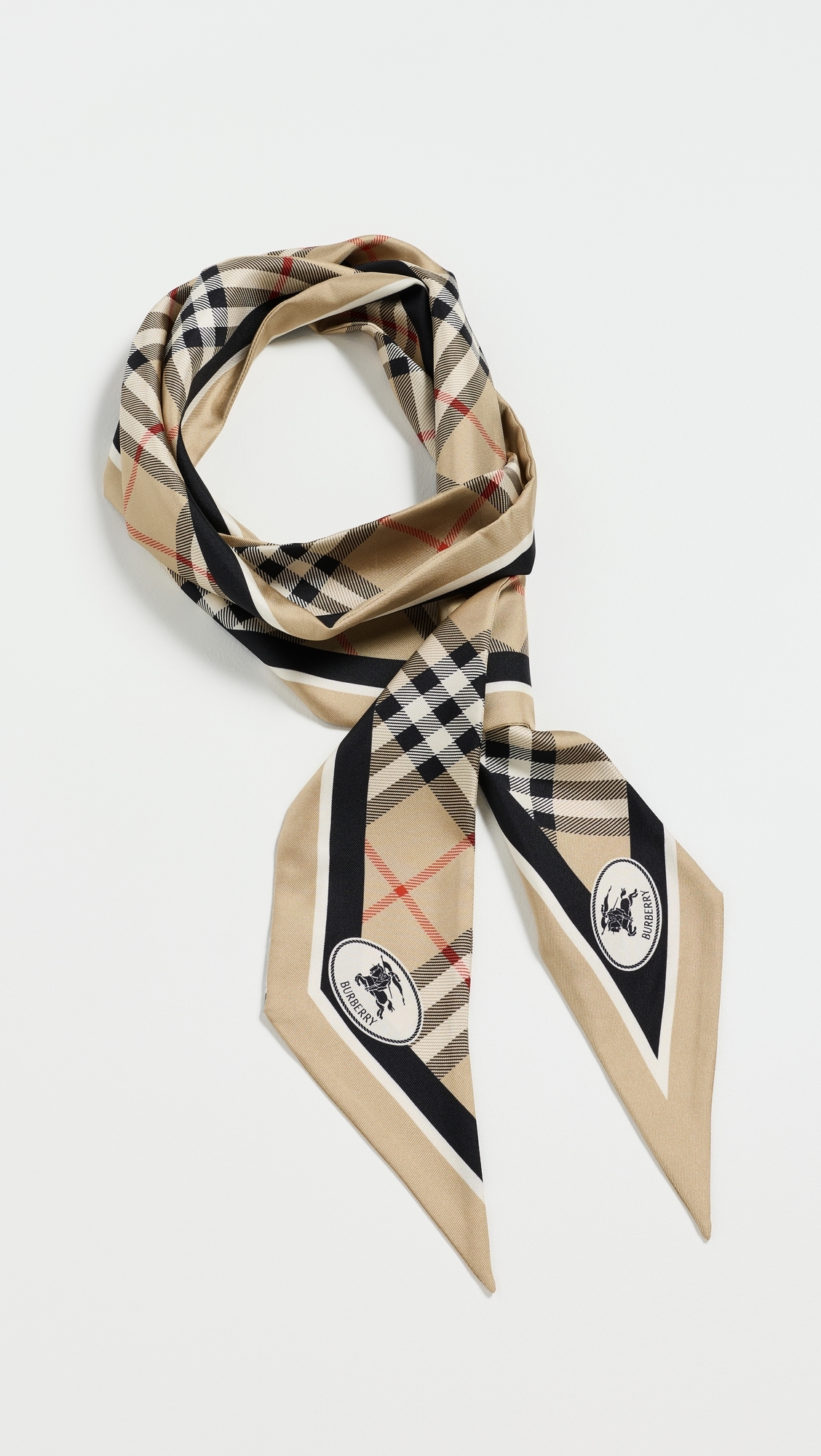 Check Silk Skinny Scarf Sand One Size