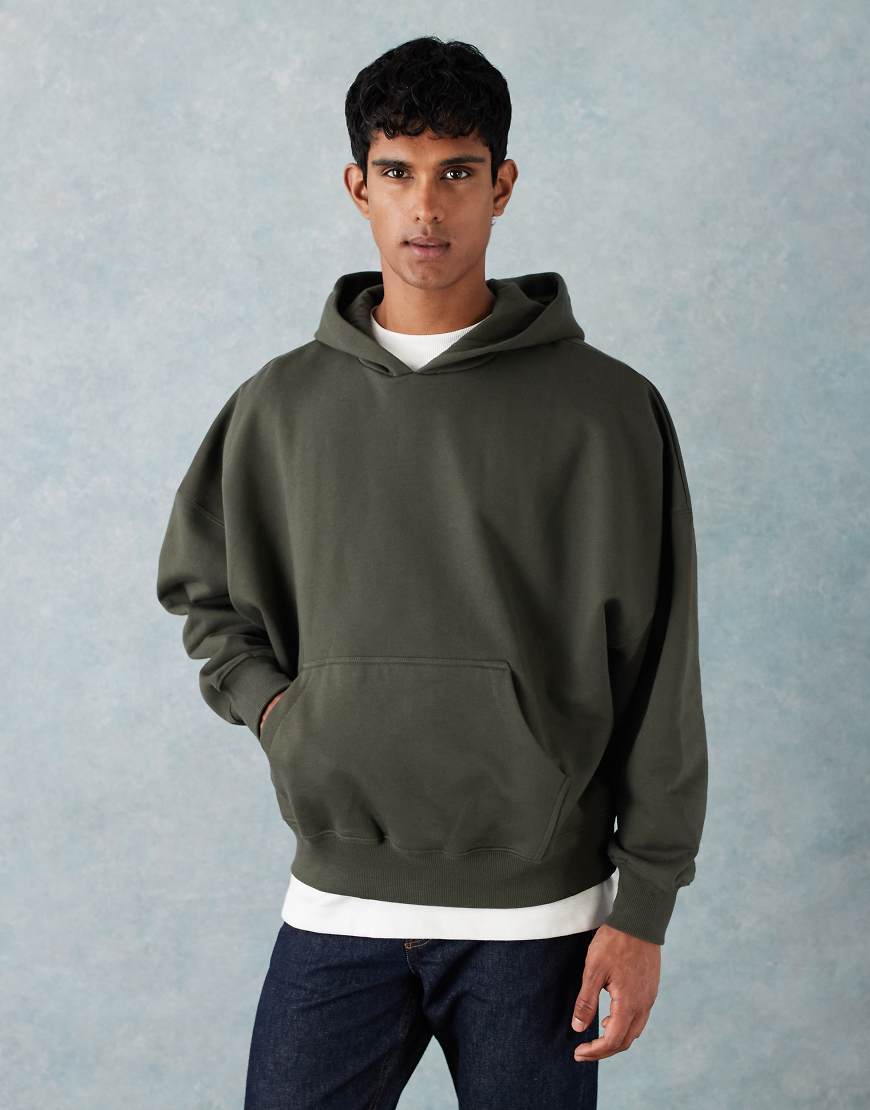 Premium heavyweight extreme oversized hoodie in 400gsm khaki-Green