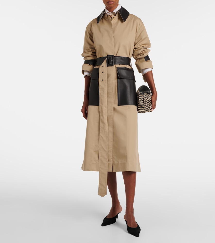 Zaman leather-trimmed cotton trench coat