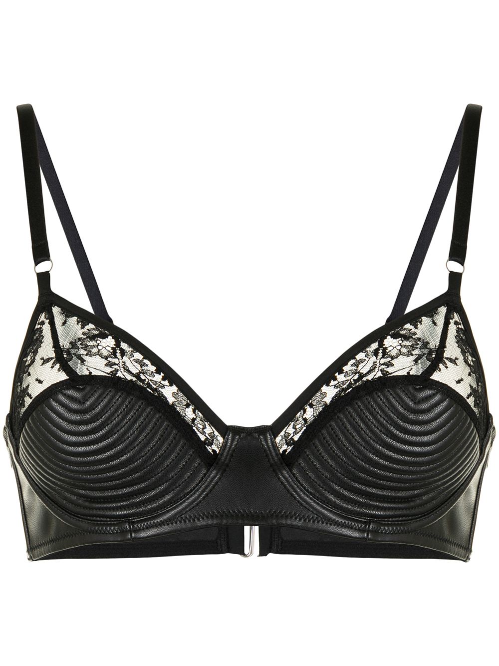 Bebe lace-embellished vegan leather bra - Black
