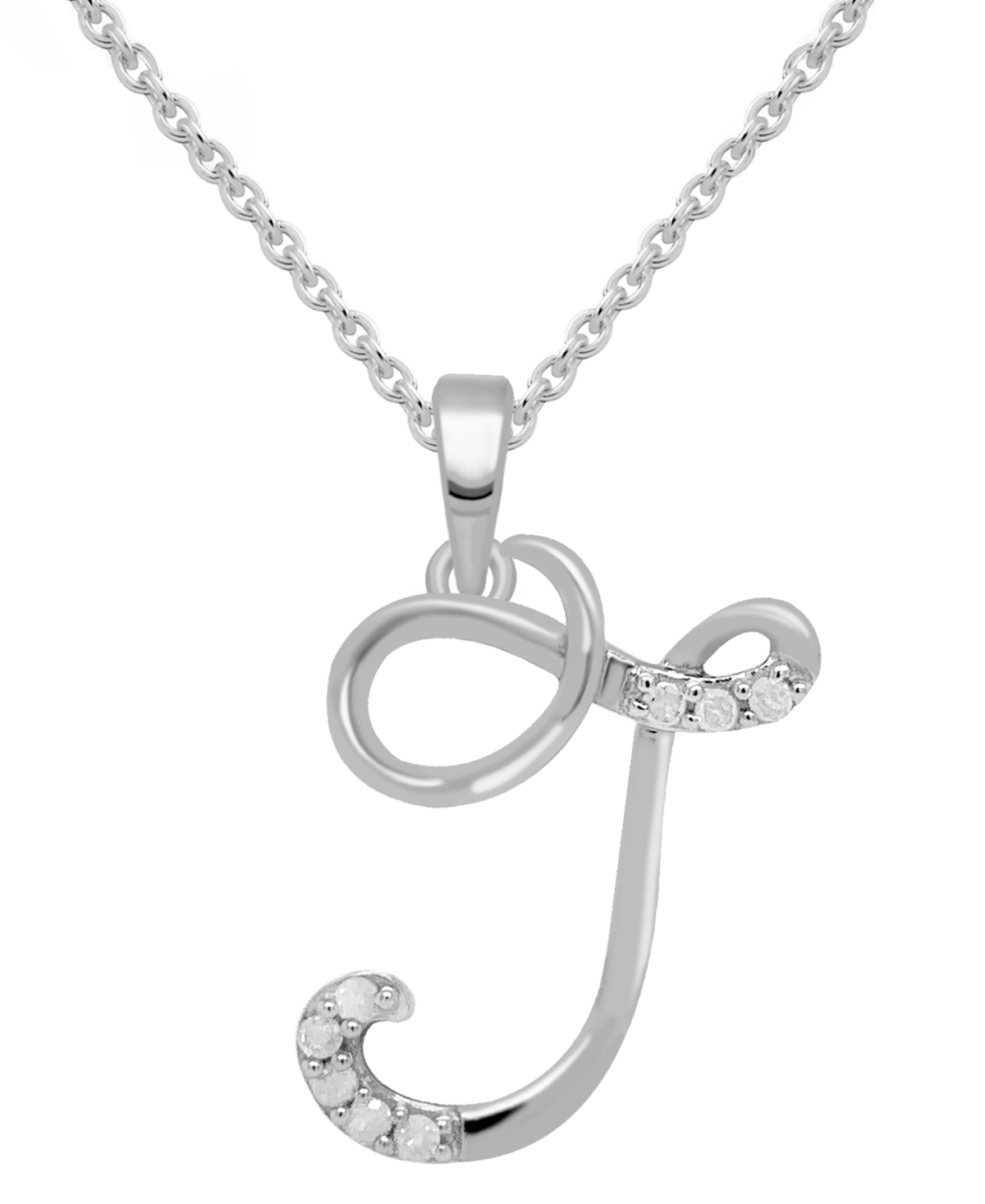 "Diamond Fancy Initial 18"" Pendant Necklace (1/10 ct. t.w.) in Sterling Silver - J"