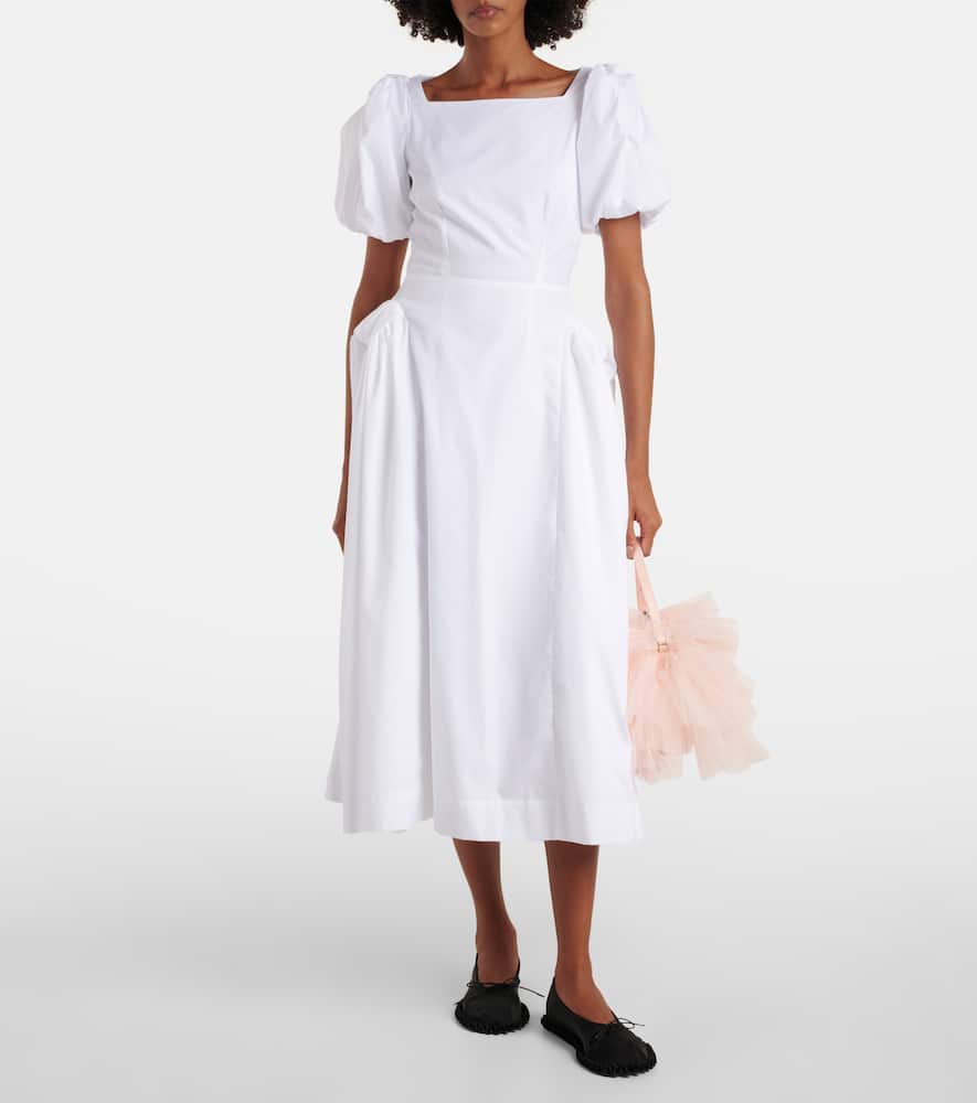 Puff-sleeve cotton poplin midi dress
