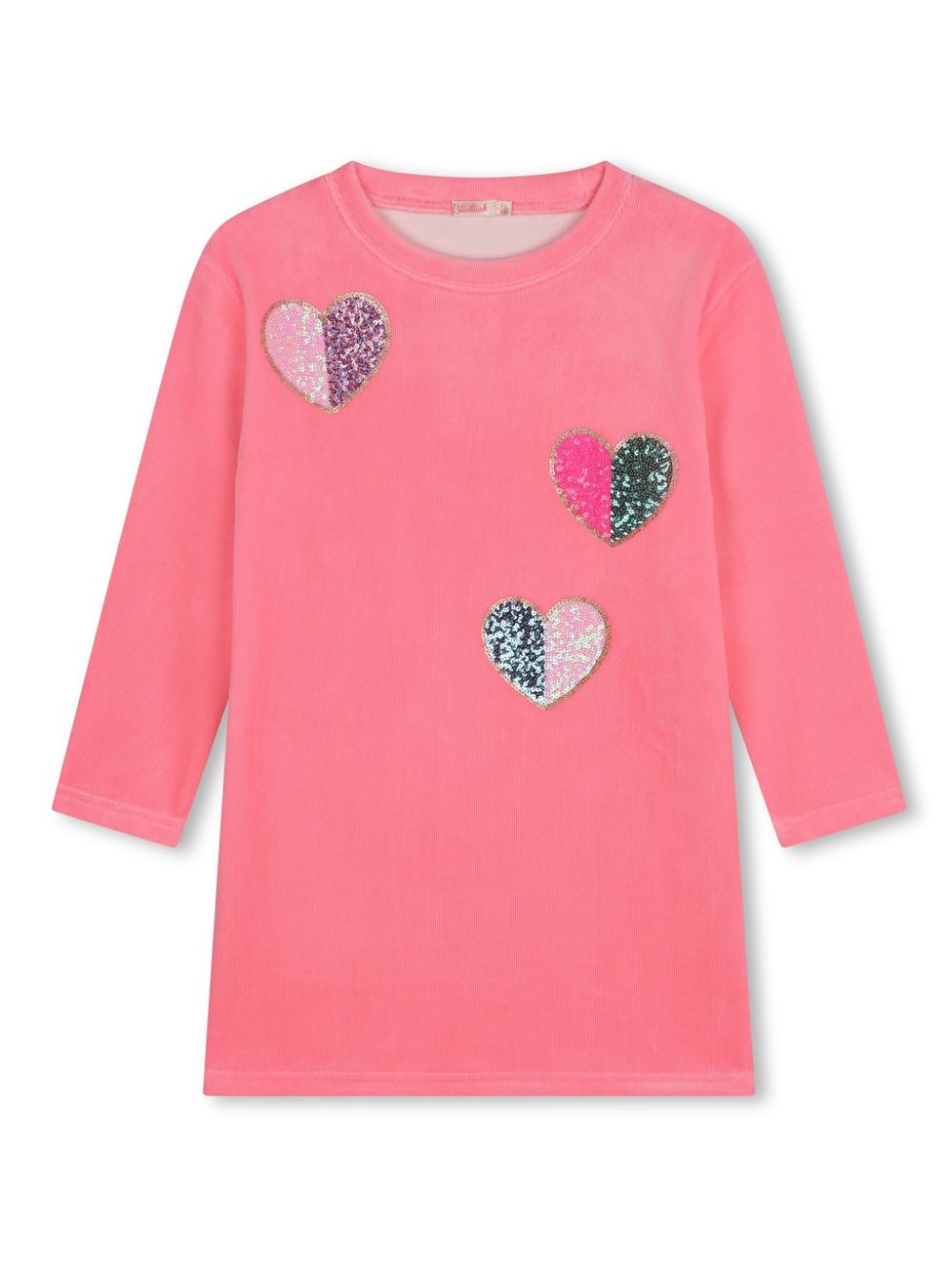 Heart-patches velvet dress - Pink