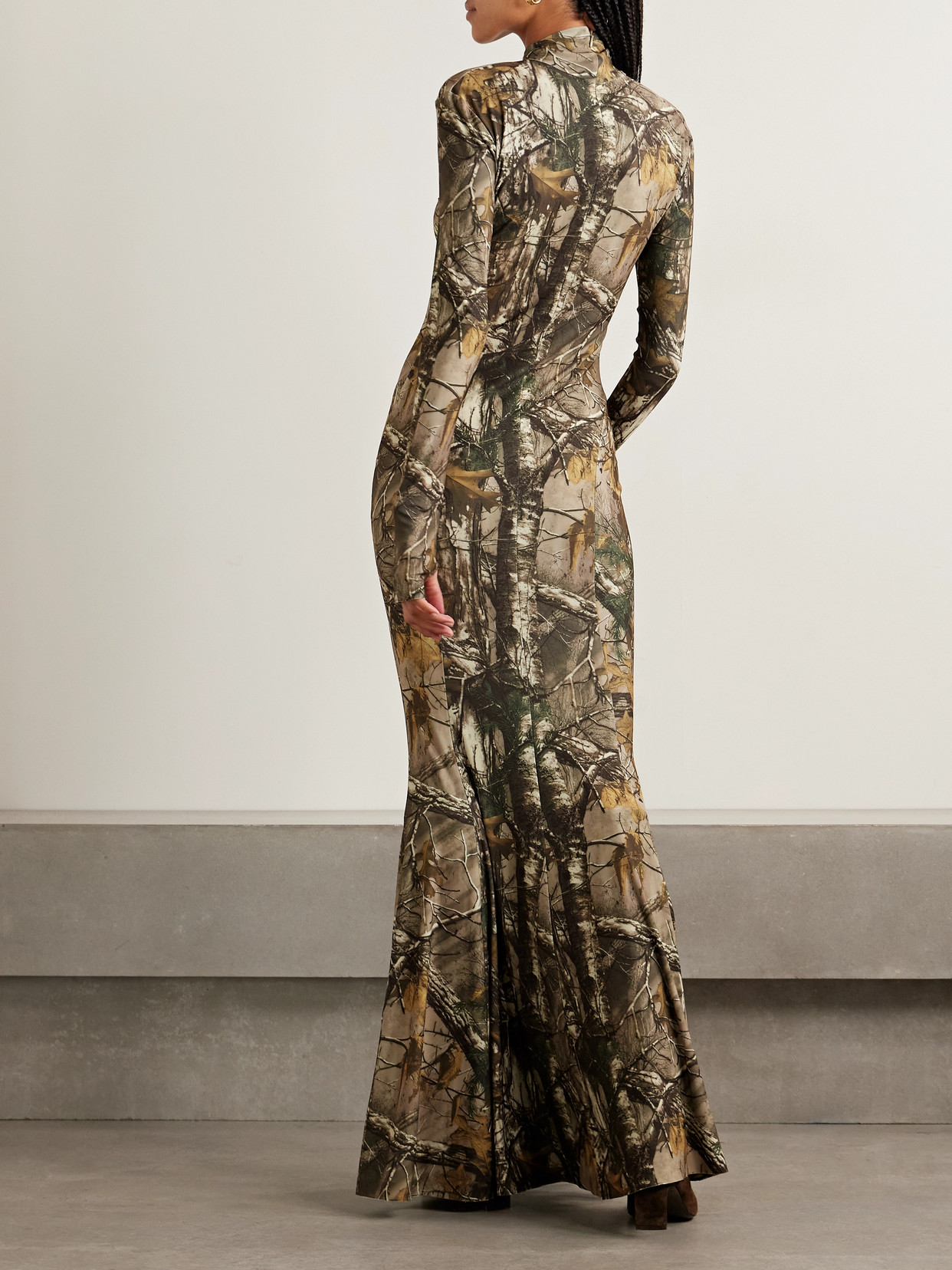 Camouflage-print Stretch-jersey Turtleneck Gown - Multi