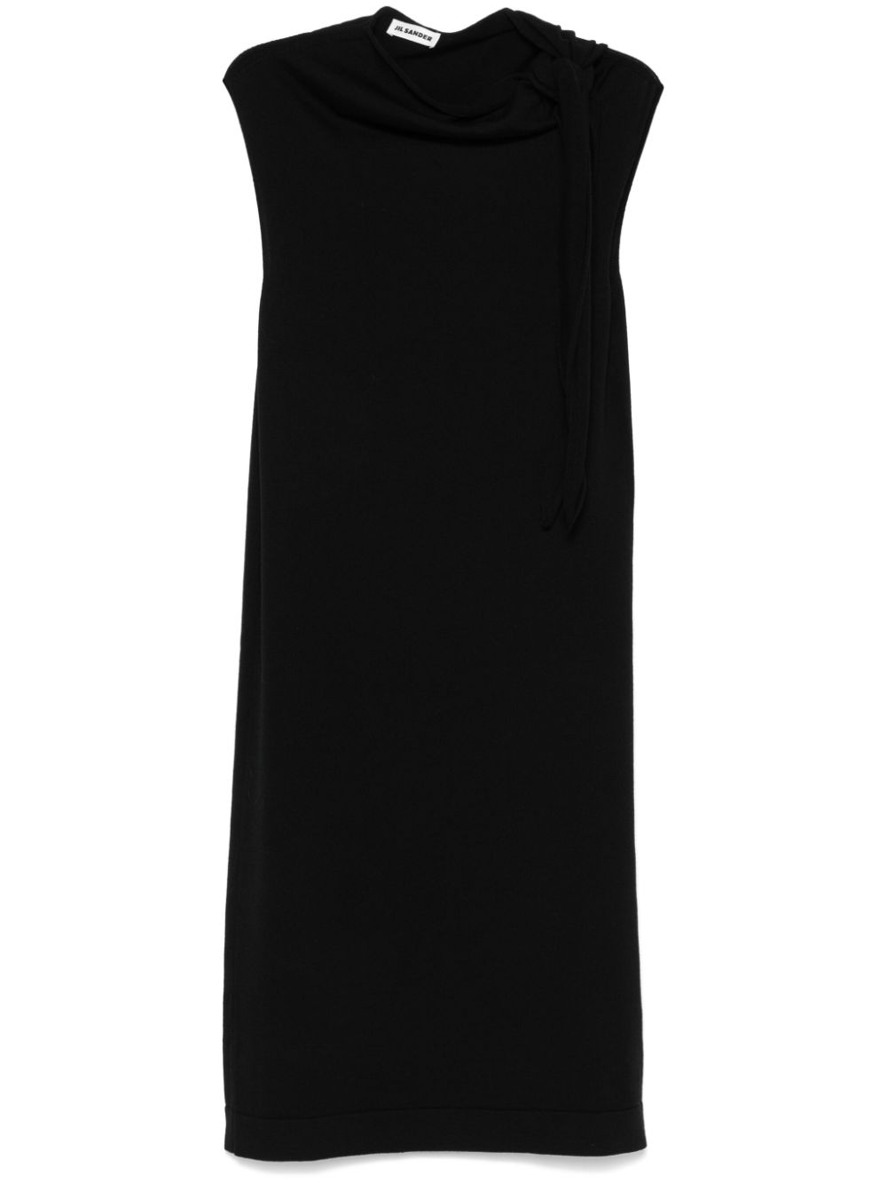 Fine knit draped-detailed midi dress - Black