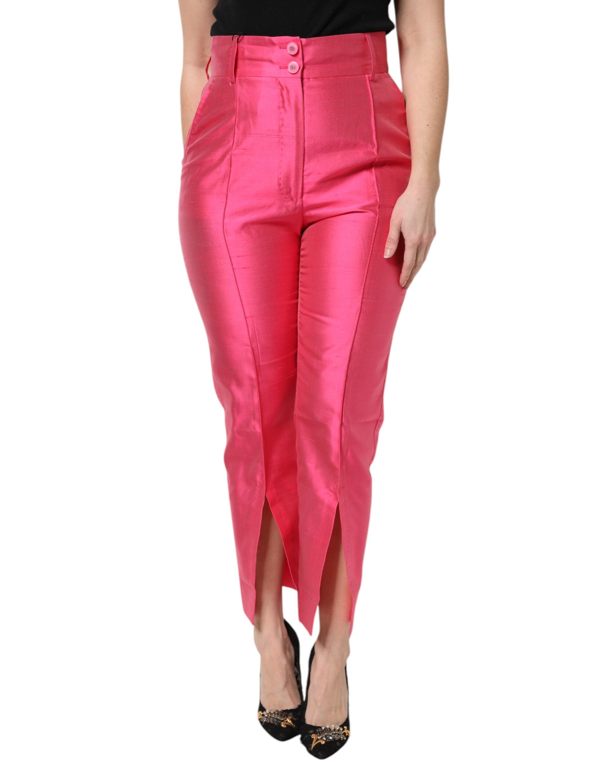 High-Waist Silk Trousers — Pink
