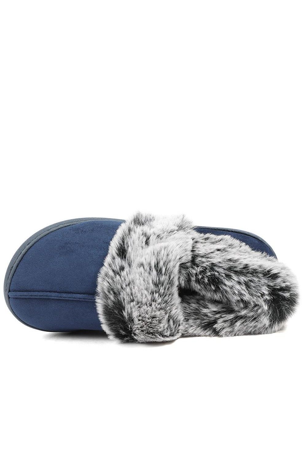 Pavers Women's Wide Fit Soft Full Slippers Flat in Navy
