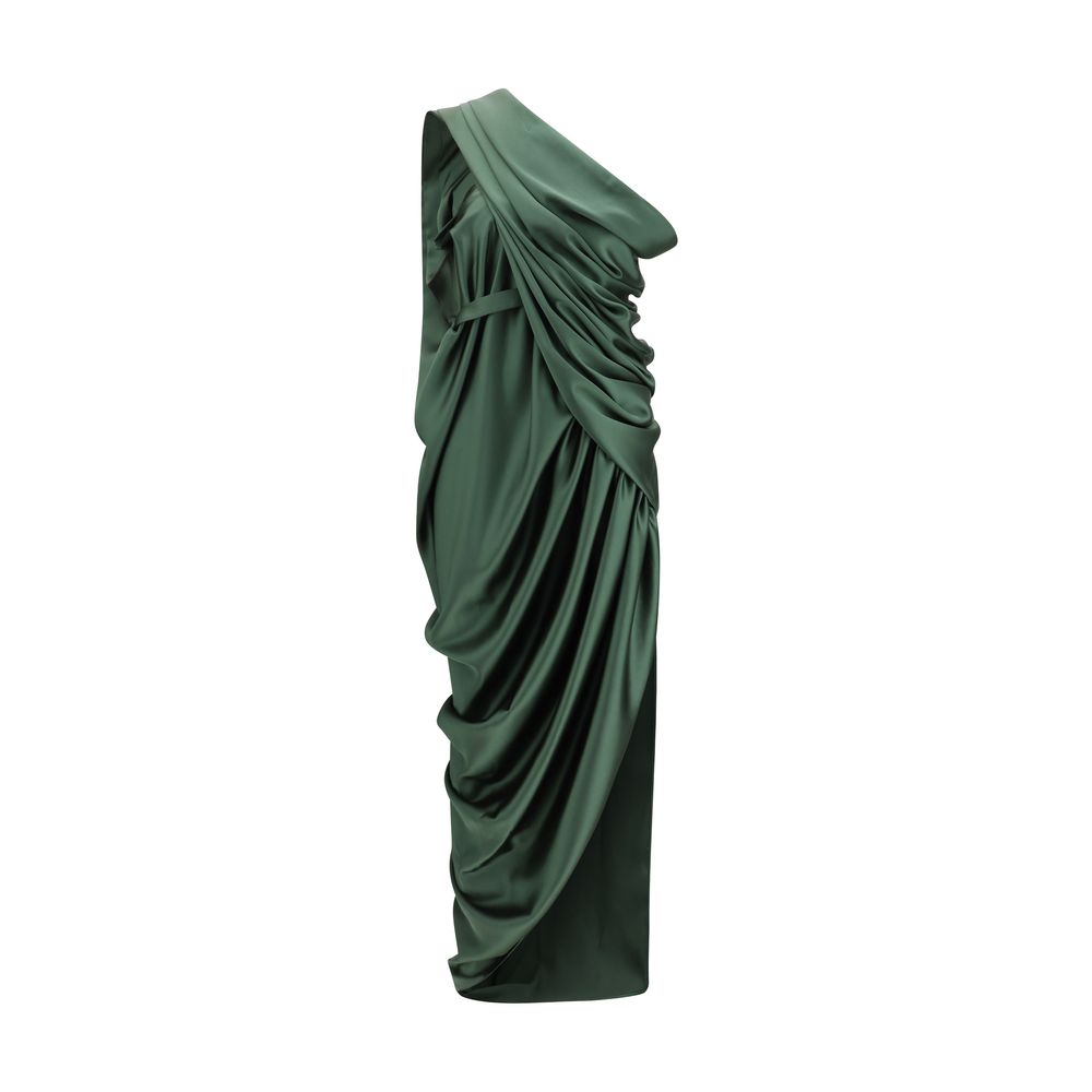 Draped Satin Dress — Green