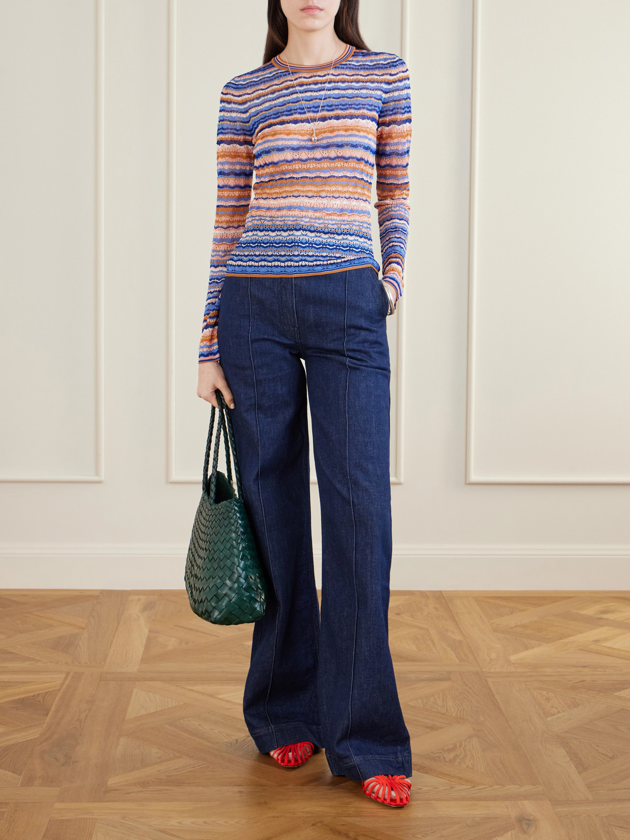 Lunaire Striped Knitted Sweater - Orange