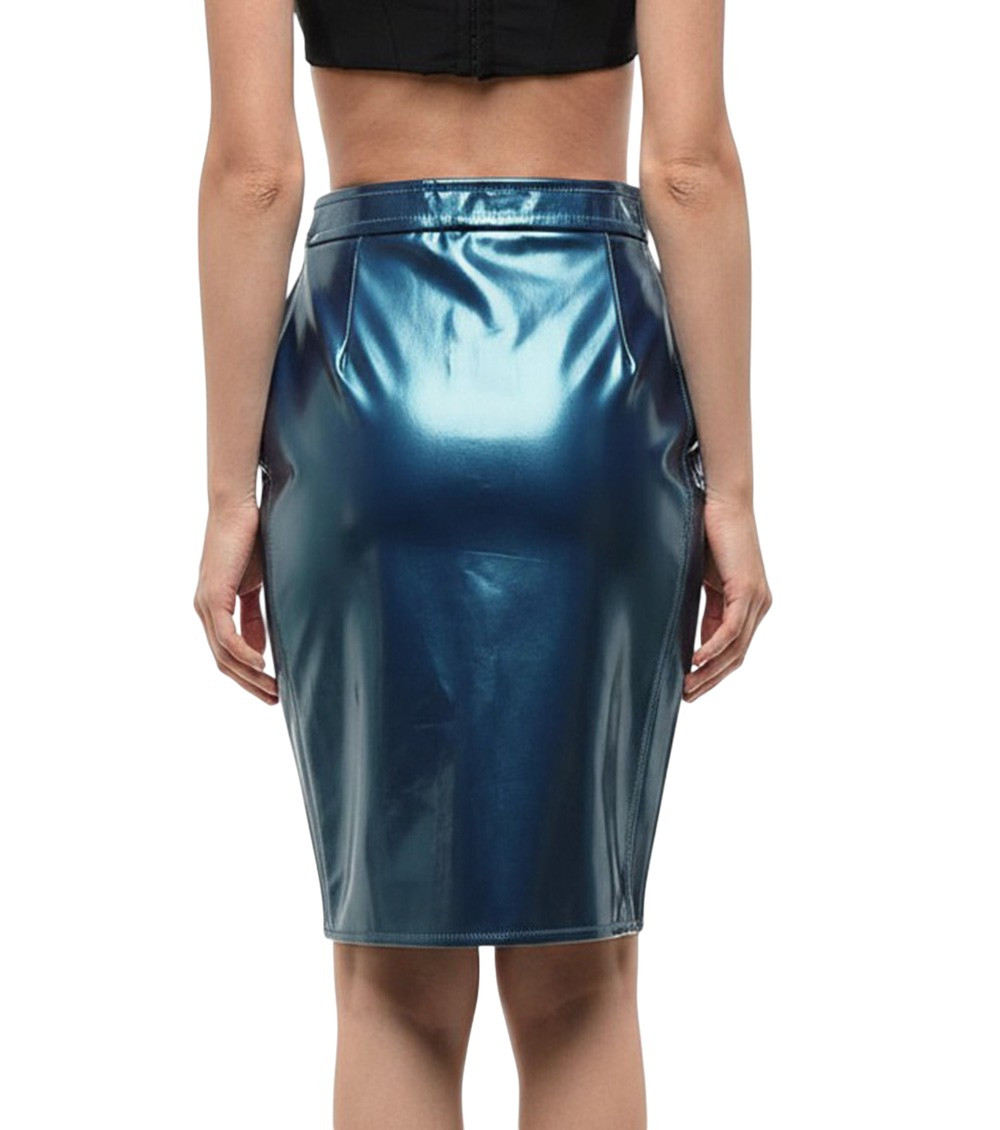 Blue Solid Knee Length Skirt