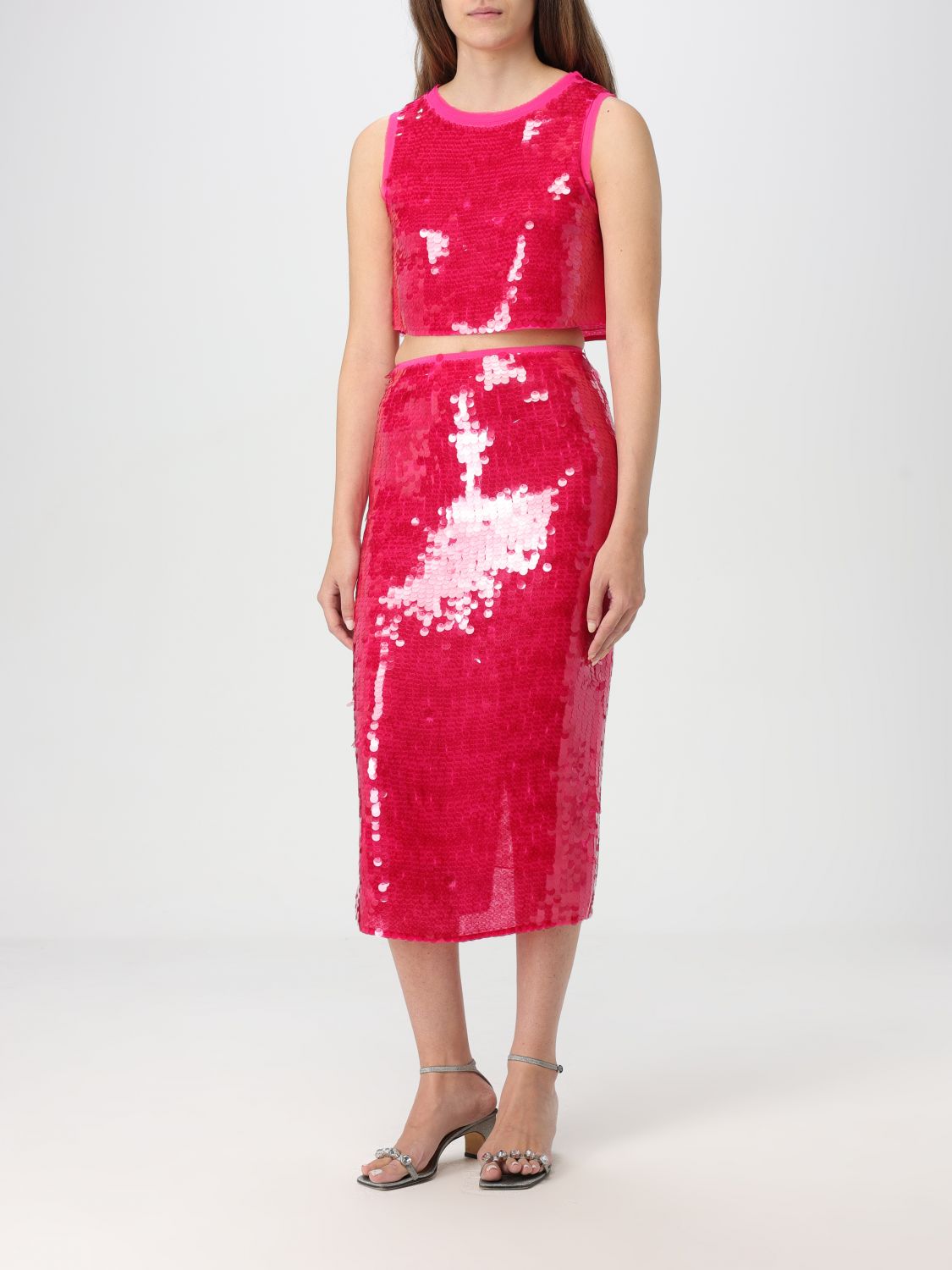 Sequin-embellished midi pencil skirt - Pink