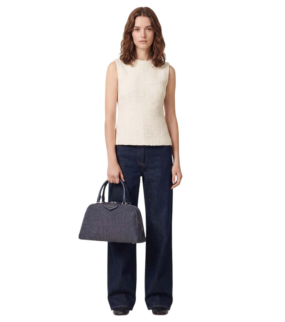 Dark Blue Denim Antigona East West Handbag