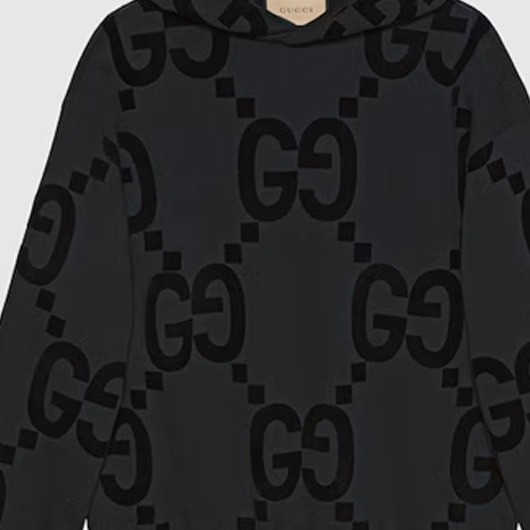 GG Flocked Print Cotton Fleece Sweatshirt 'Black'
