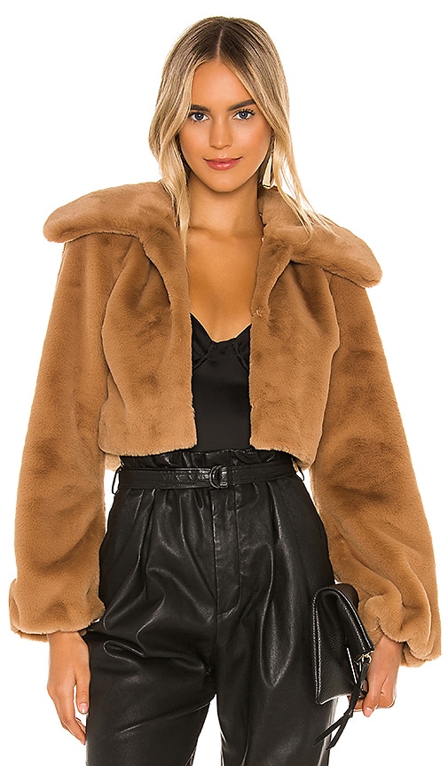 Camila Coelho Cleobella Cropped Faux Fur Jacket in Beige. - S also in XXS, XS, M