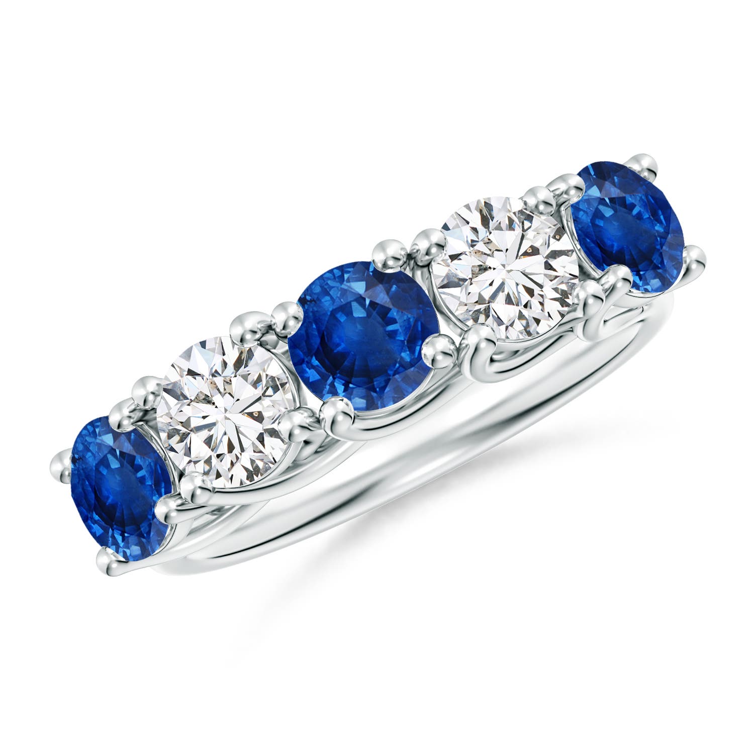 Angara 1.8 Carats Half Eternity Five Stone Sapphire and Diamond Wedding Band in 14K White Gold