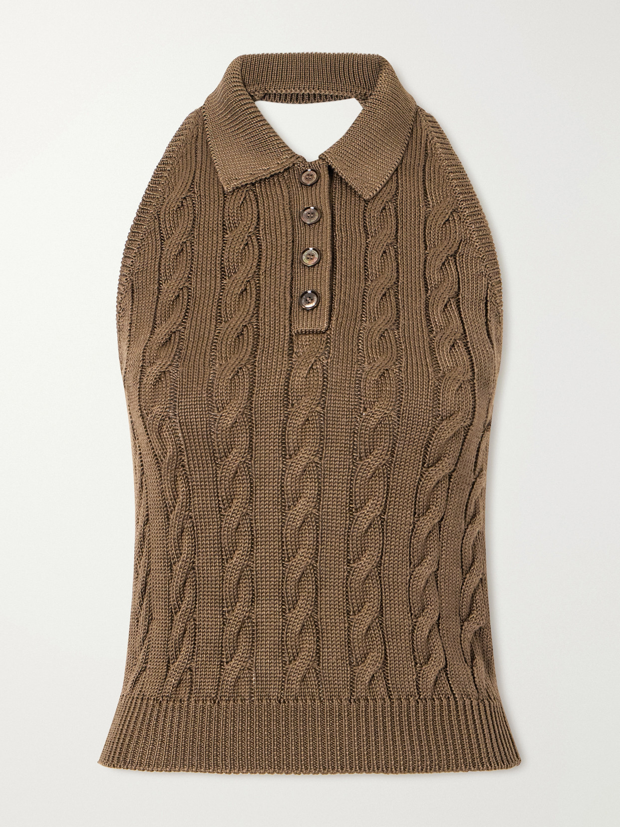 Cable-knit Halterneck Stretch-silk Polo - Brown