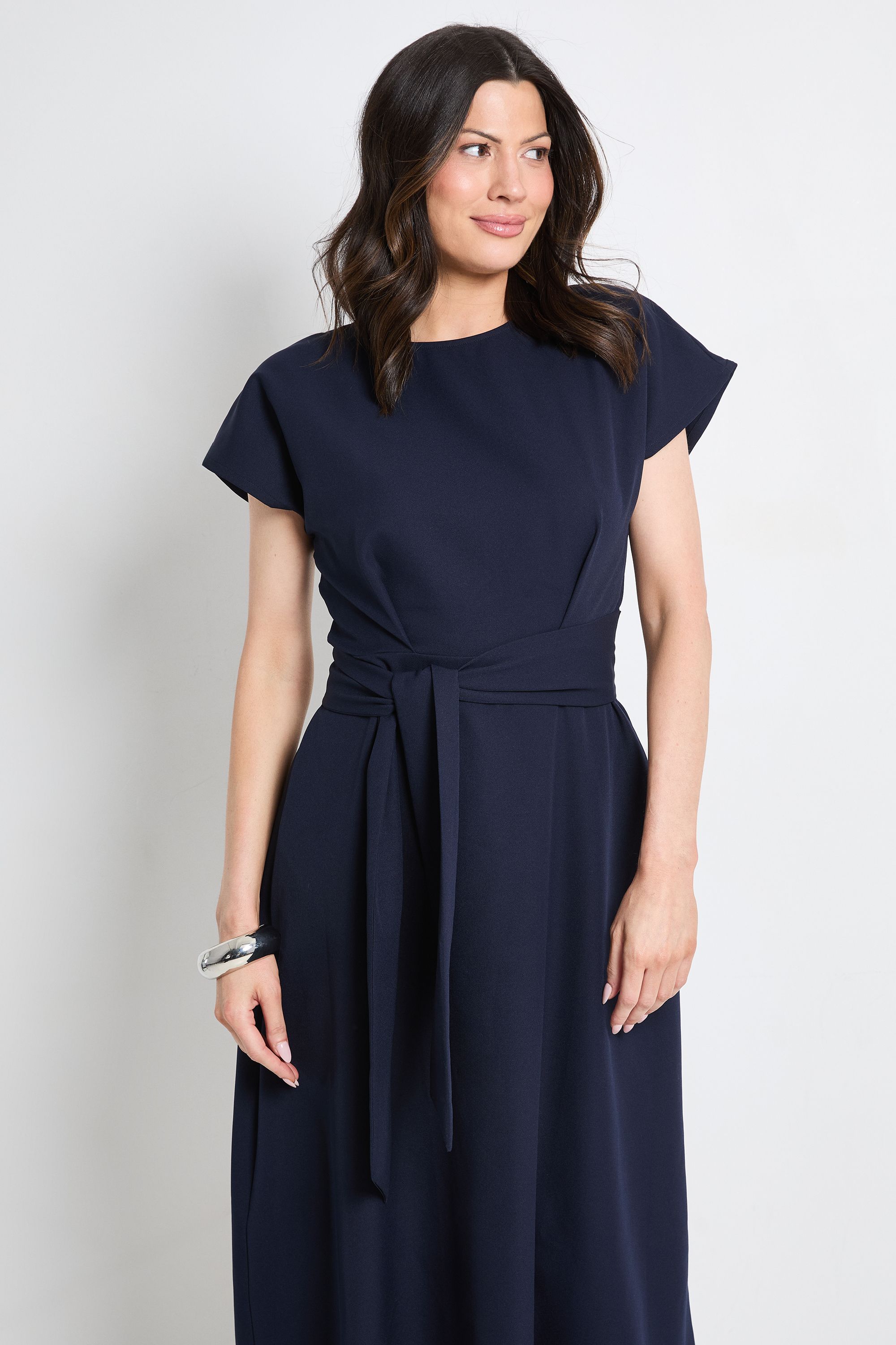 Principles Womens Formal Tie Waist Midi Dress - Navy