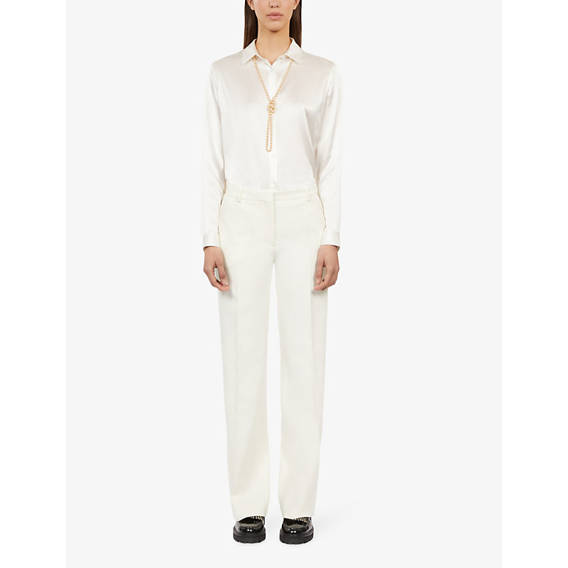 Womens Ecru Straight-leg High-rise Stretch-woven Trousers 6
