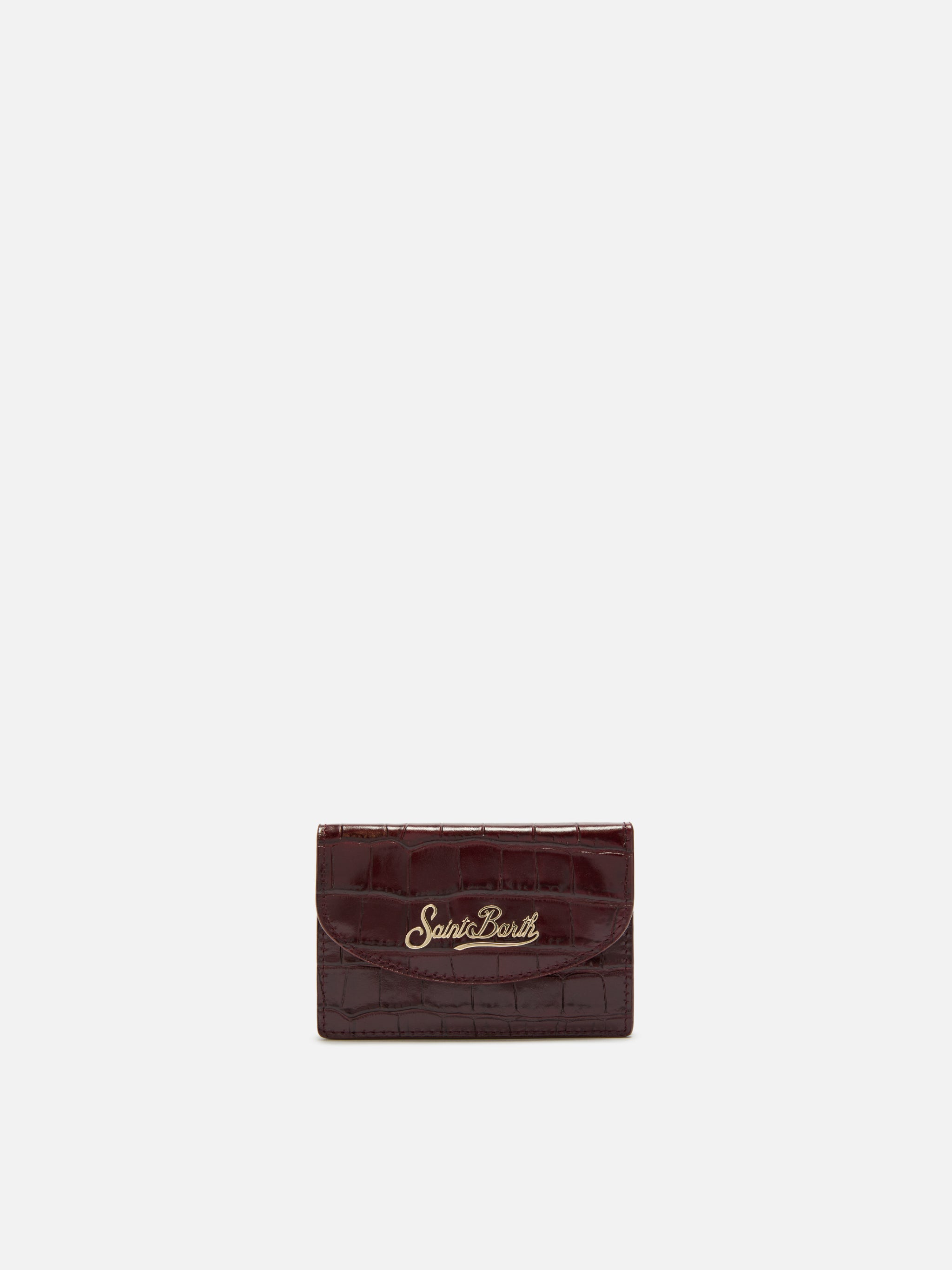 Card Holder Crocodile-Print Bordeaux Leather Red Small Accessories - Unisex