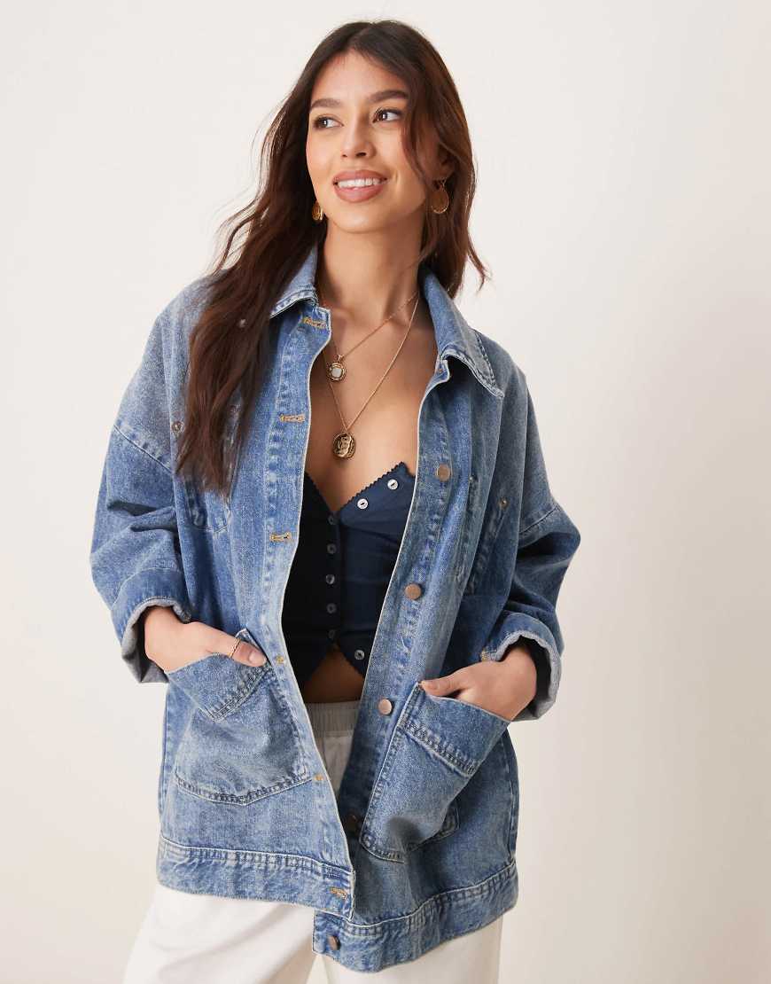 Free People avery denim shacket in washed blue