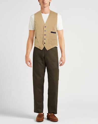 Man Tailored Vest Khaki Size L Cotton, Elastane