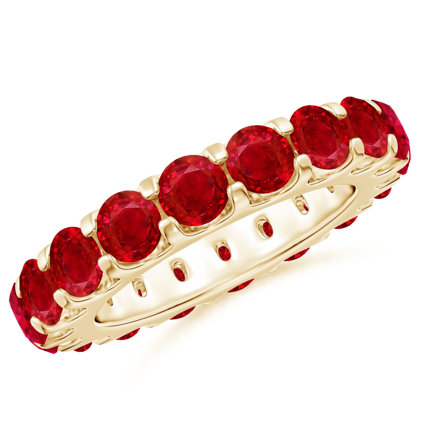 Angara 6.12 Carats Shared Prong Set Eternity Ruby Wedding Ring in 18K Yellow Gold