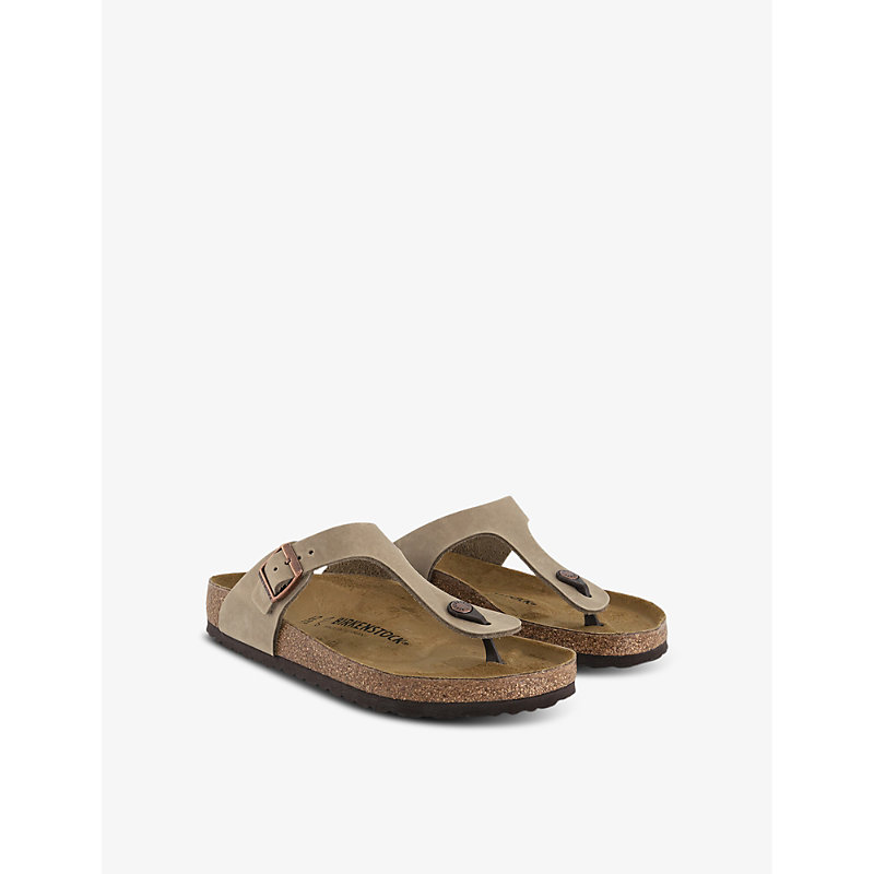 Mens Tobacco Brown Oiled Leat Gizeh Toe-post Flat Leather Sandals