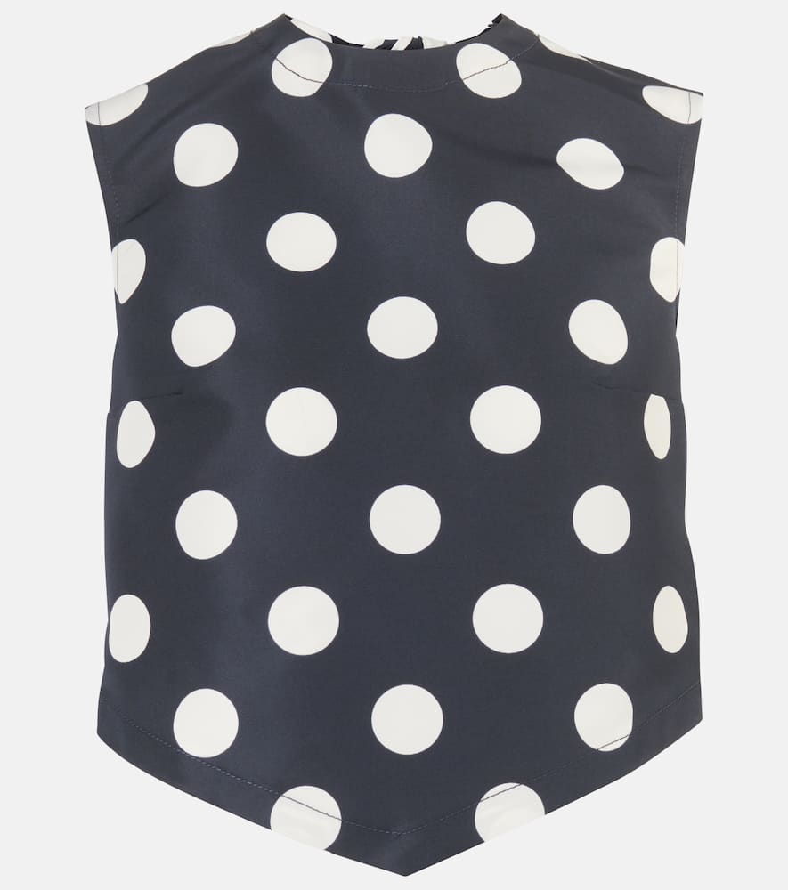 Polka-dot open-back faille crop top