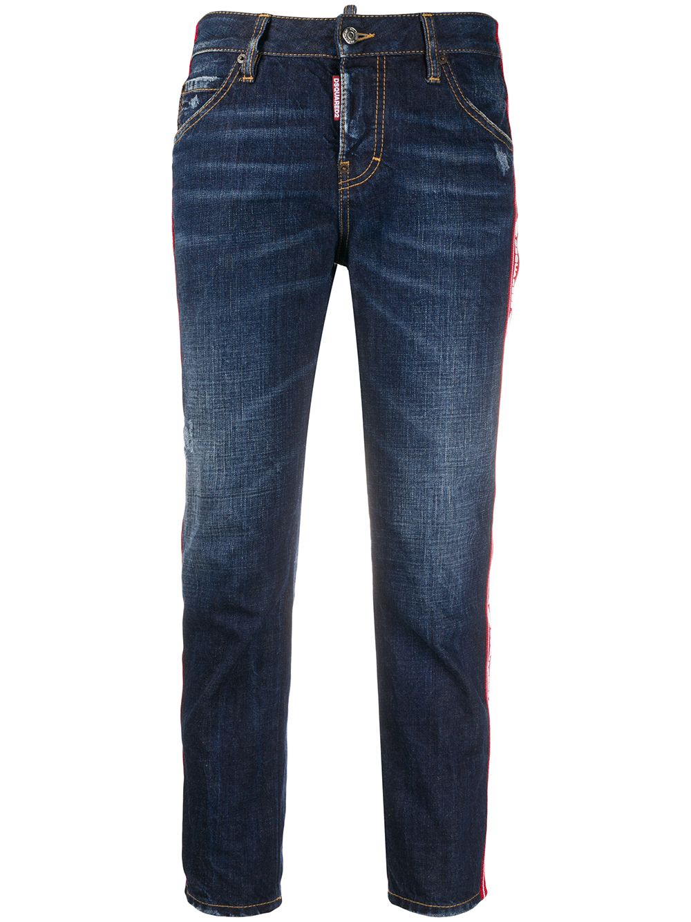 Logo tape cropped jeans - Blue