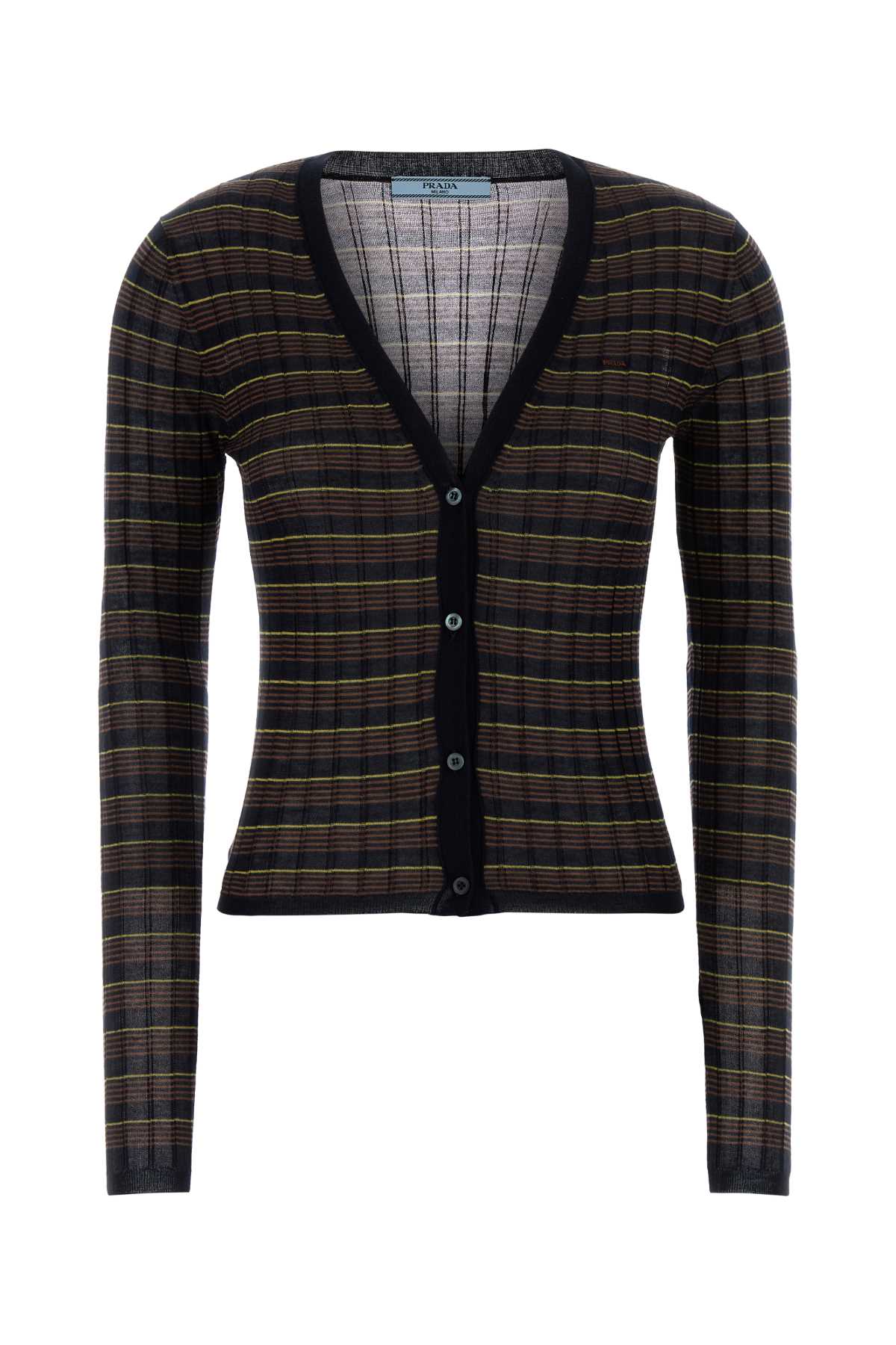 Striped Cashmere-Silk Knit Cardigan — Navy