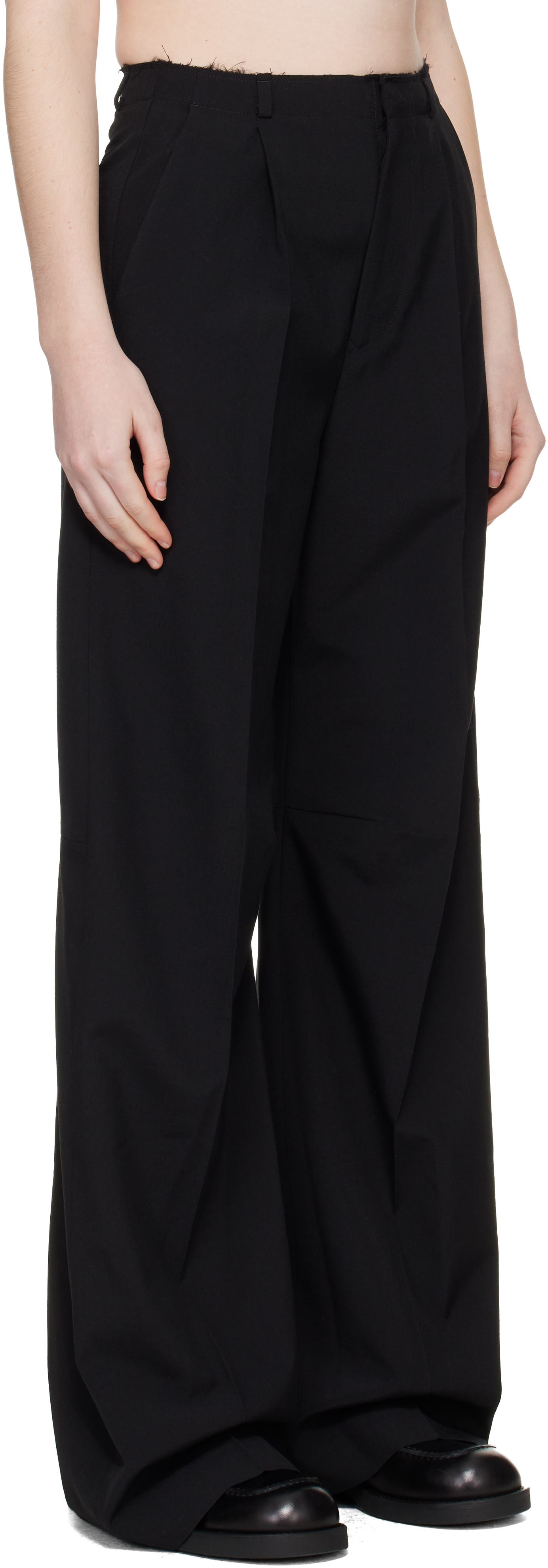 Black Wool Wide Leg Trousers