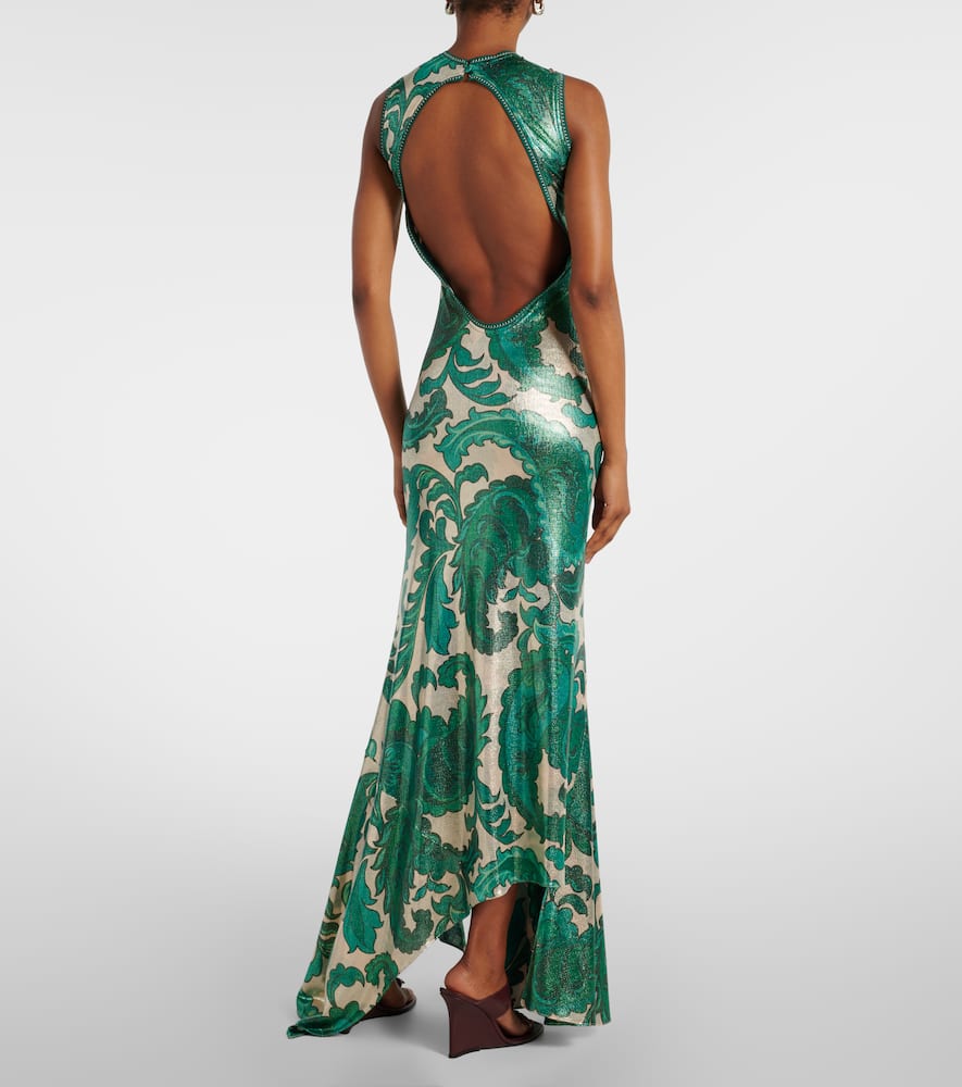 Paisley open-back lamé maxi dress