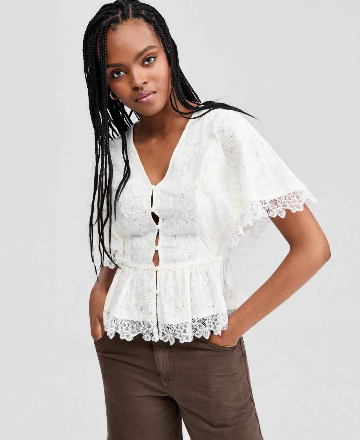 Women's Lace-Trim Peplum Top, Macy's Exclusive - Calla Lilly