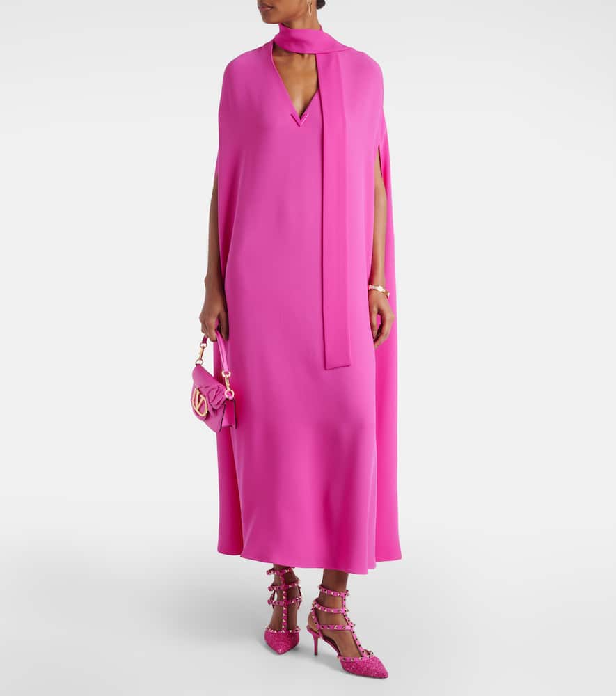 VGold caped silk maxi dress