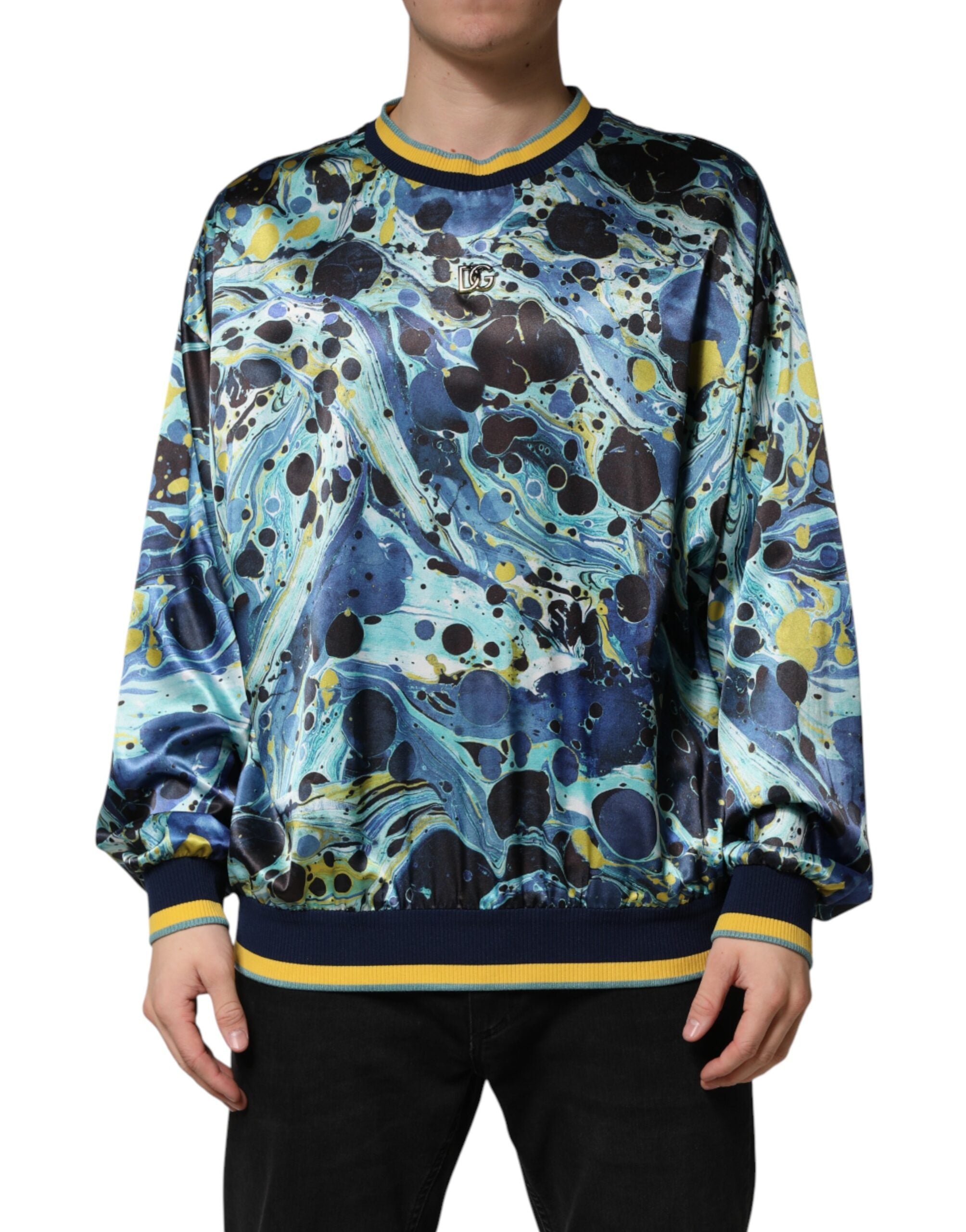 Marble Print Crewneck Sweatshirt — Multicolor