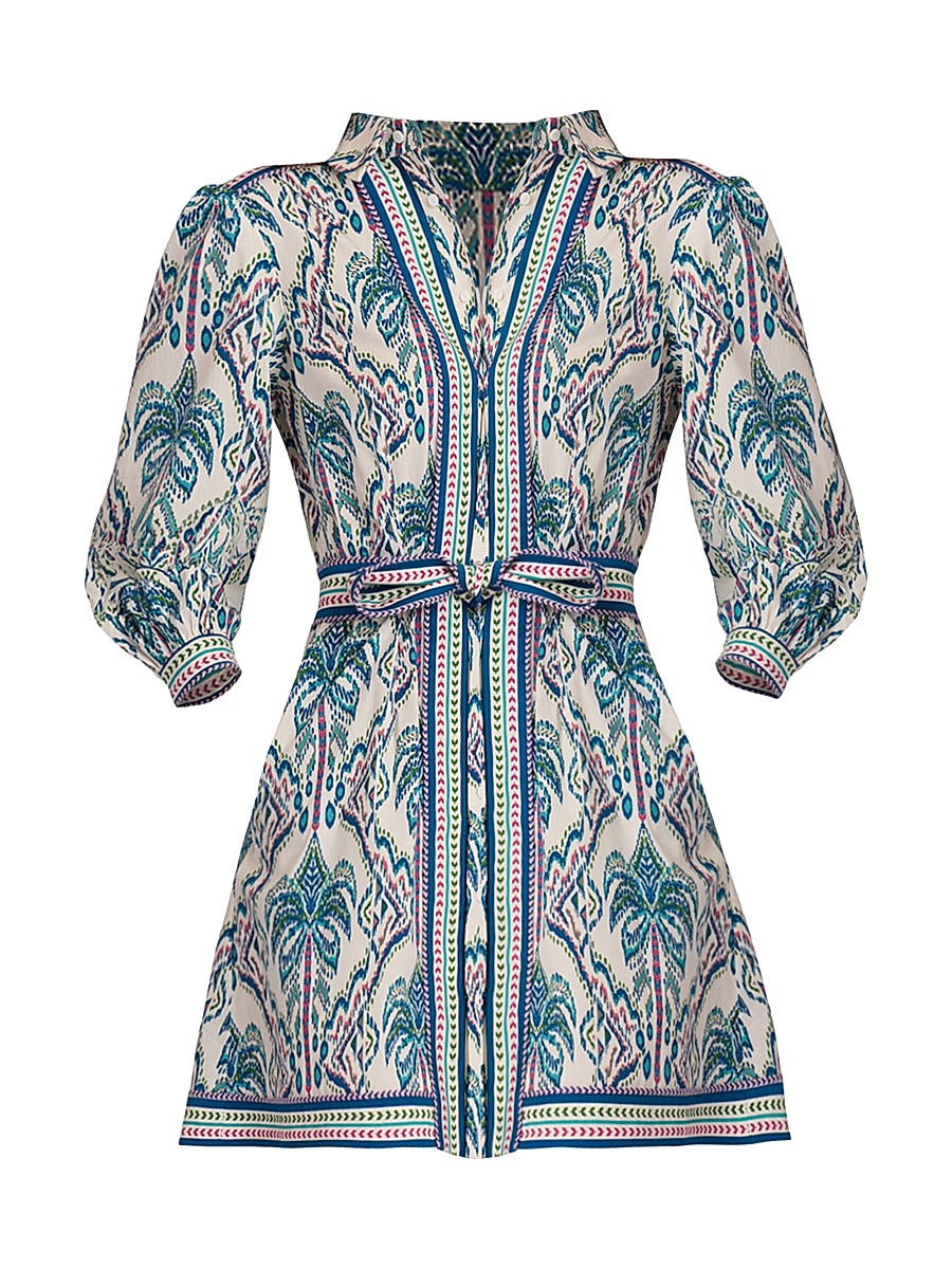 Women's Vesey Tapestry Print Mini Shirtdress - Ivory Blue Multi