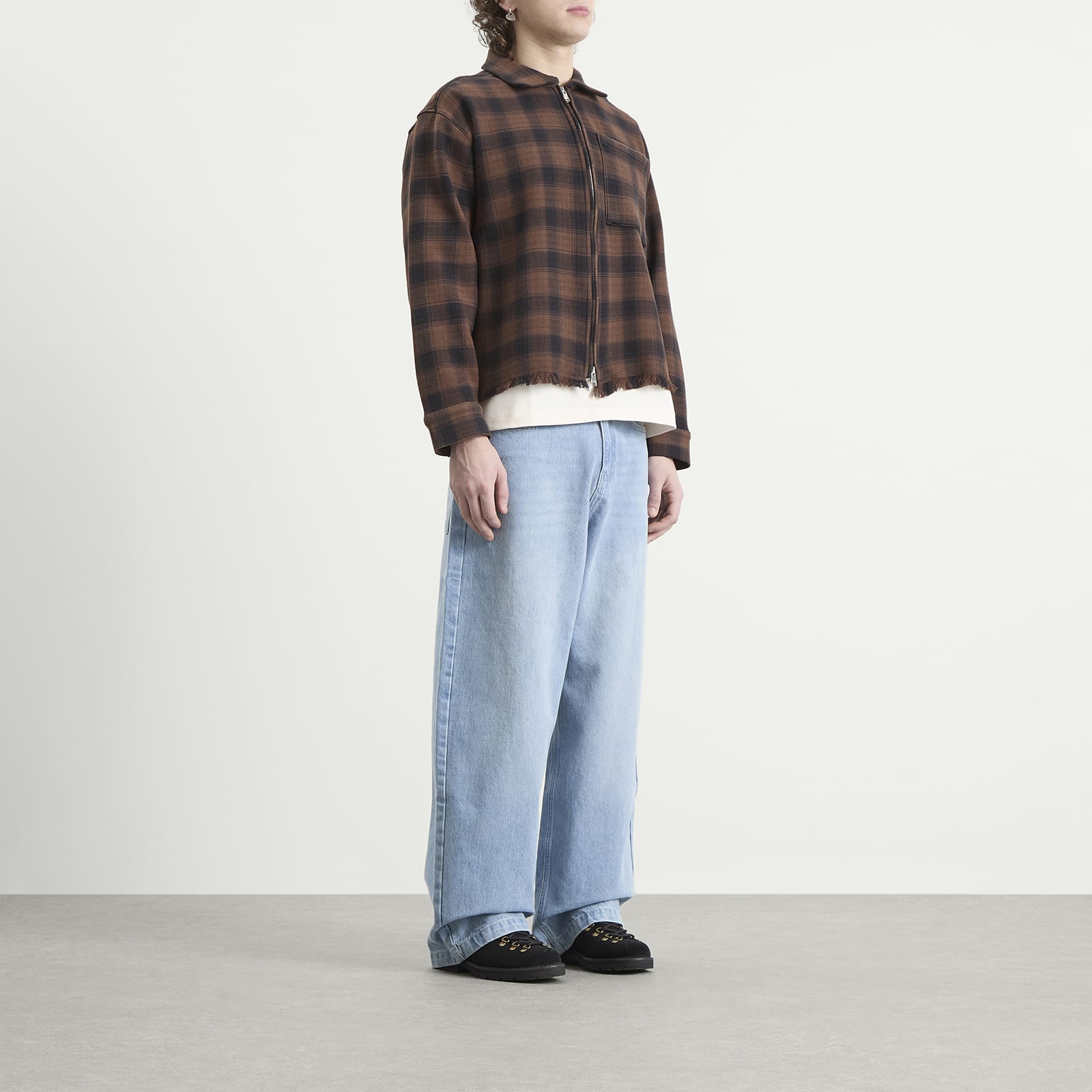 Men's Plaid Zipped Overshirt in Brown