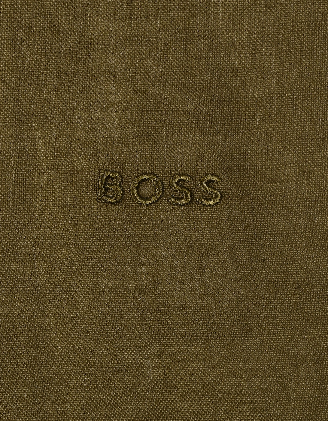 Men's Boss H-roan-bd-e-c1-243 Linen Shirt Dark Green - Size: 44