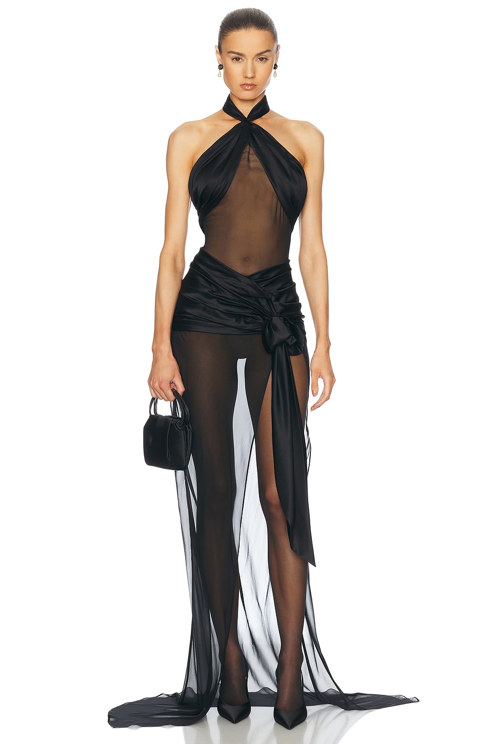 Mirror Palais Bow Wrap Dress in Noir - Black.  L also in