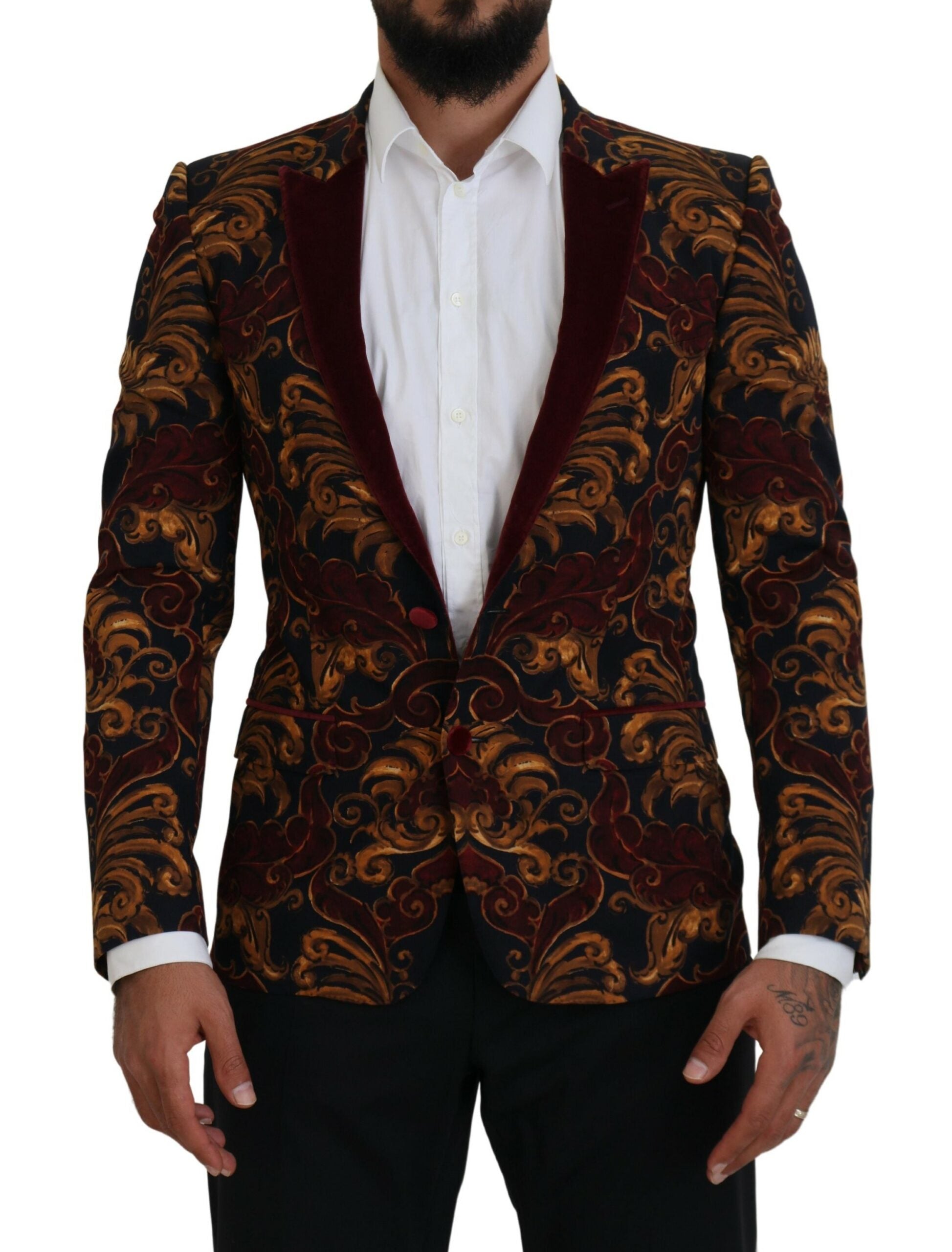 Floral Jacquard Wool Blazer — Brown
