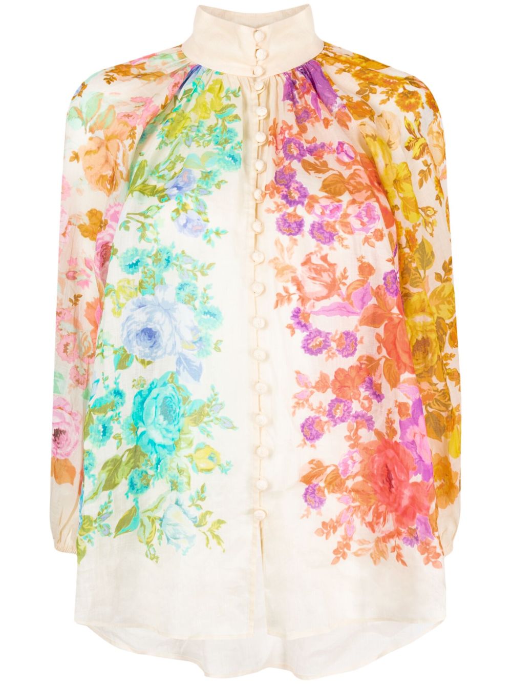 Floral-print ramie blouse - Neutrals
