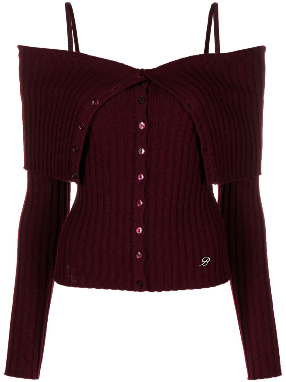 Off-shoulder ribbed wool cardigan - Black