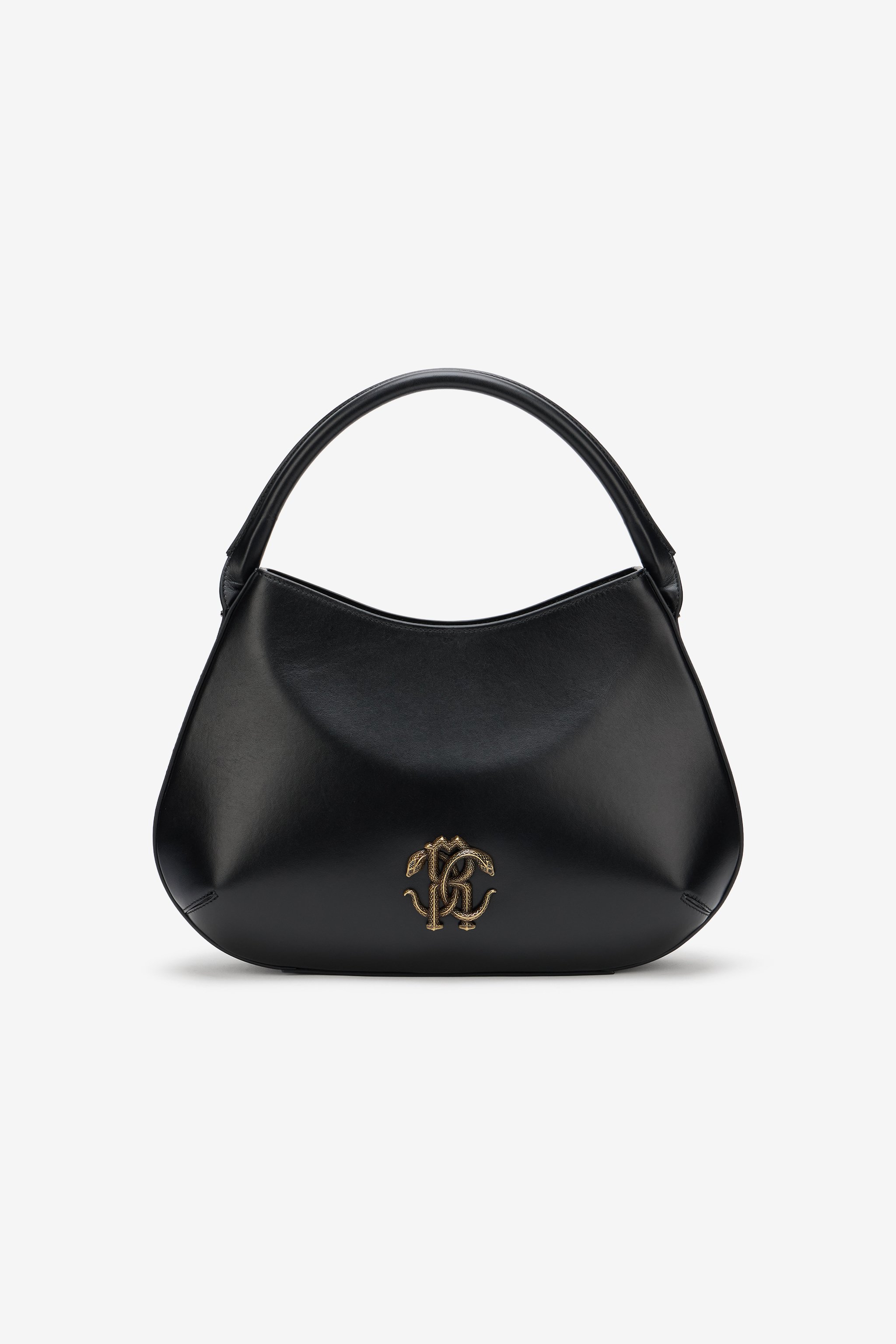 Black Leather Top Handle Bag With Monogram Rc
