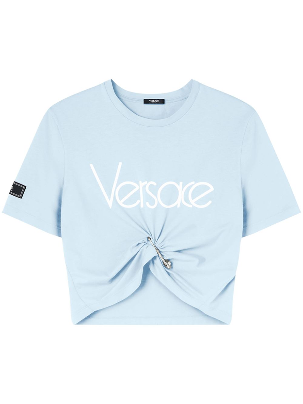 Logo-print cropped cotton T-shirt - Blue