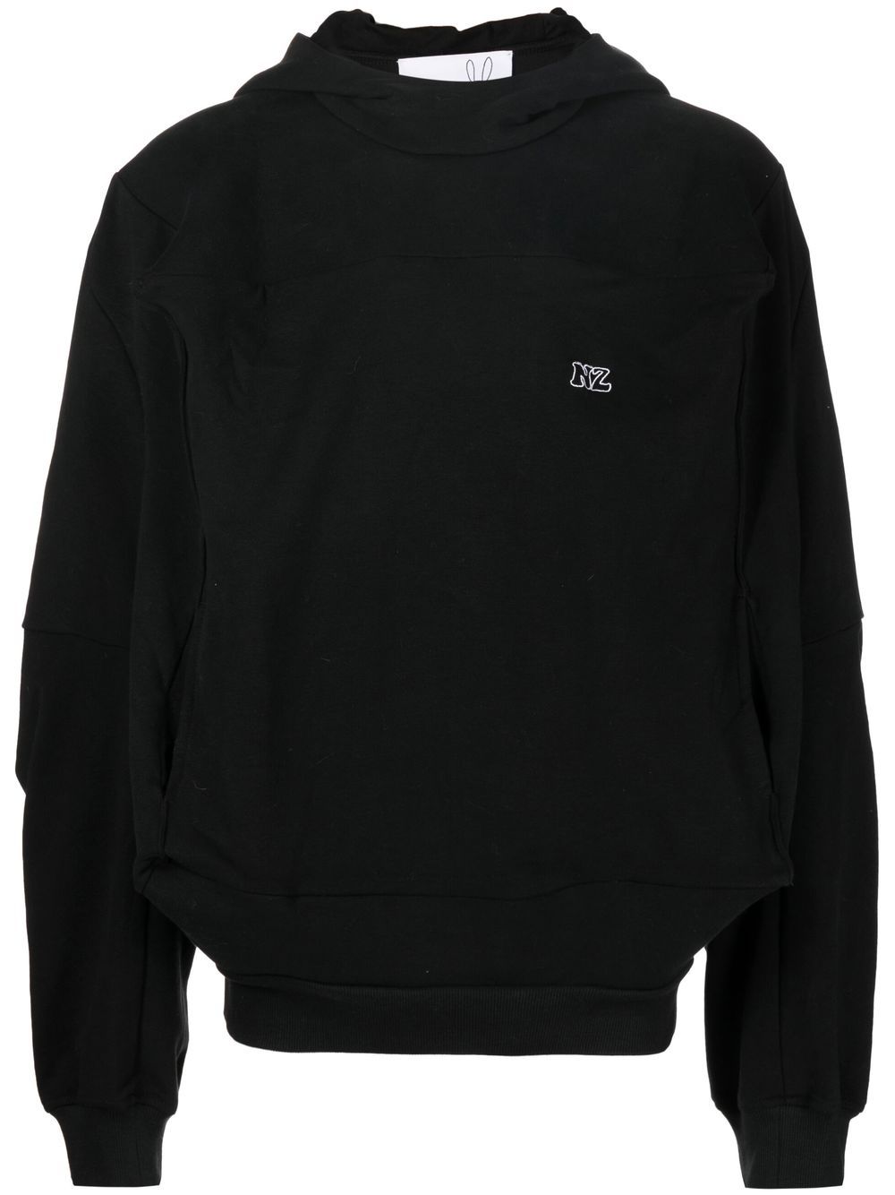 Logo-embroidered patchwork hoodie - Black