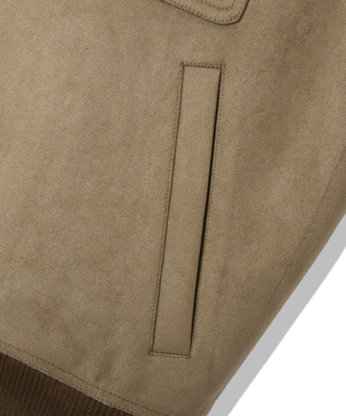 Two Pocket Button Suede Bomber Jacket_Beige