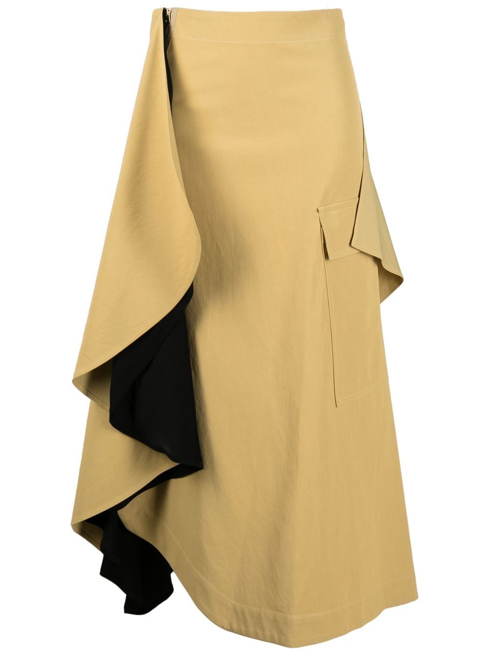Asymmetric draped ruffle midi-skirt - Neutrals